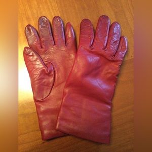 Red leather gloves with cashmere lining. Ladies size 7.